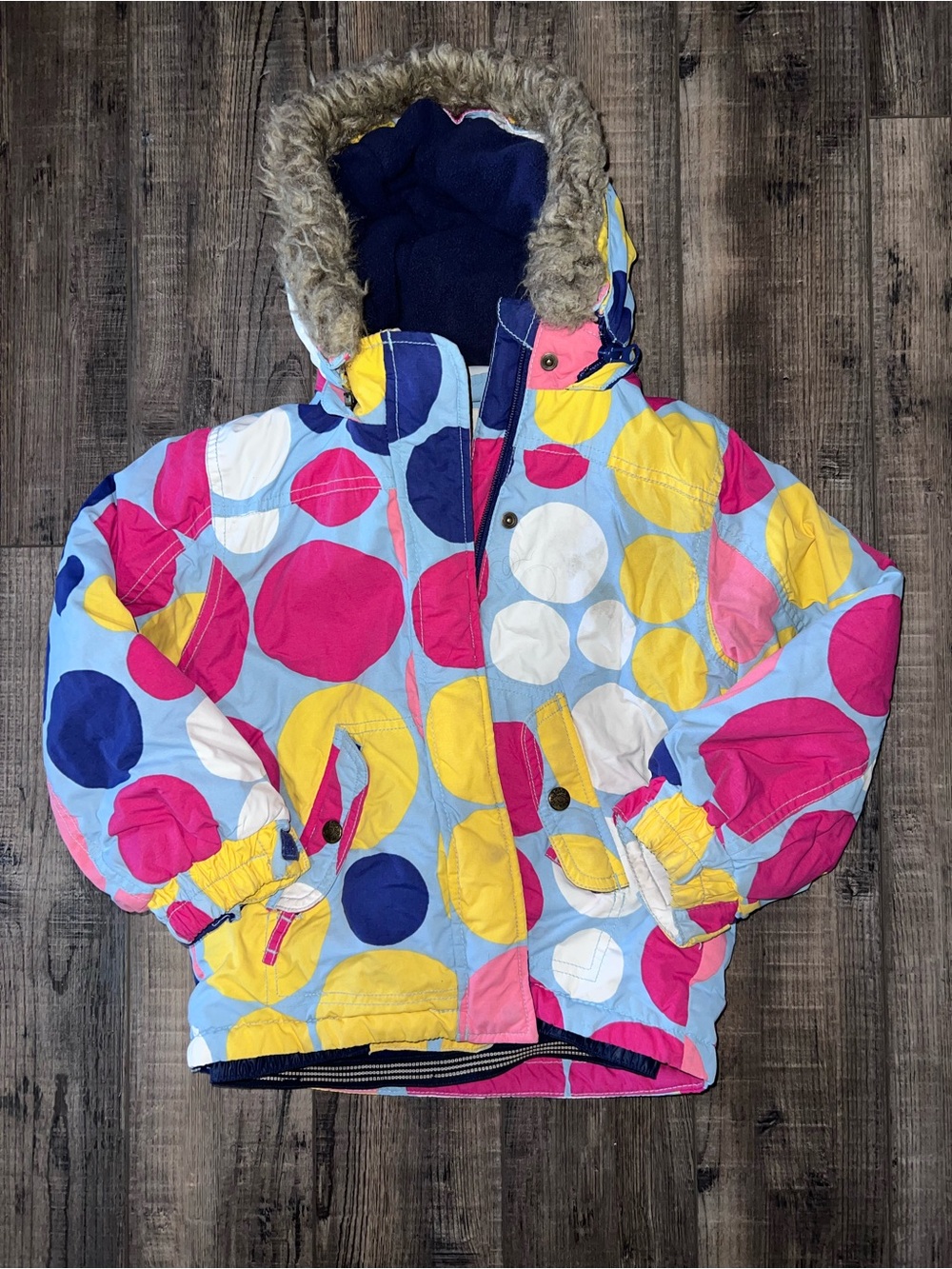 Mini Boden Colorful Polka Dot Hooded Winter Jacket - Multicolor